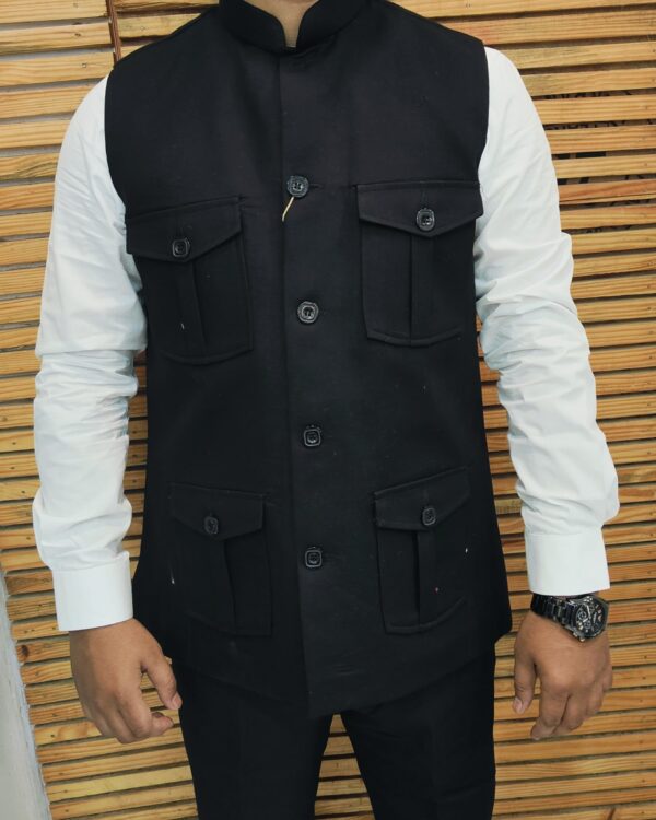 Men’s Black Linen Waistcoat with Pocket